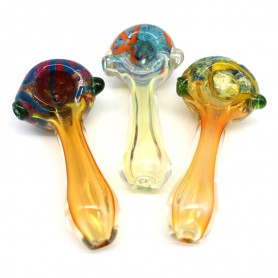 4'' Frit Color Head Heavy Duty Glass Hand Pipe 
