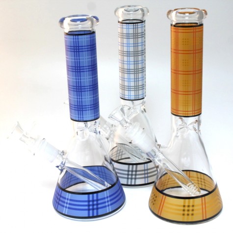 10" Plaid Glass Beaker Water Pipe
