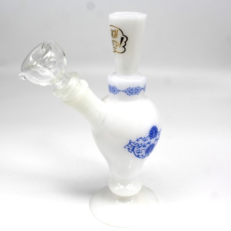 8'' White Color With Blue Art Dab Rig Water Pipe With 14 MM Male Banger