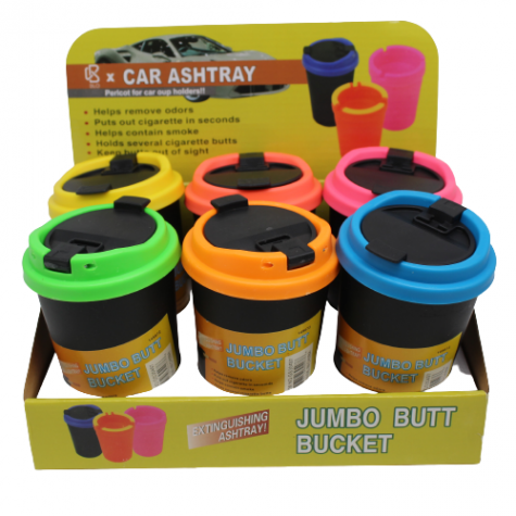 CAR CUP ASSORTED COLOR ASHTRAY WITH LID 6 PIECES PER DISPLAY 