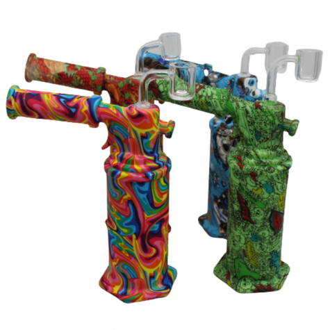 8'' SILICONE TORCH DESIGN PRINTED MULTI COLOR WATER PIPE WITH 14 MM MALE BANGER 