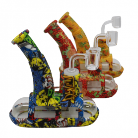 7'' SILICONE & GLASS FERRY DESIGN MULTI COLOR DAB RIG WATER PIPE WITH 14 MM MALE BANGER 