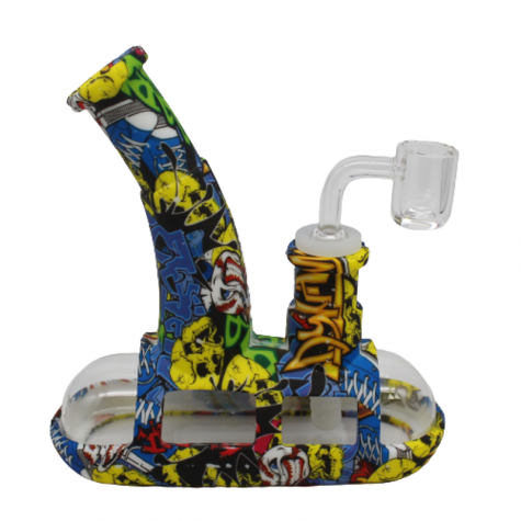 7'' SILICONE & GLASS FERRY DESIGN MULTI COLOR DAB RIG WATER PIPE WITH 14 MM MALE BANGER 