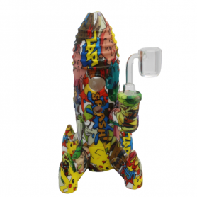 8'' SILICONE MULTI PRINTED COLOR ROCKET DESIGN WATER PIPE WIT 14 MM MALE BANGER 