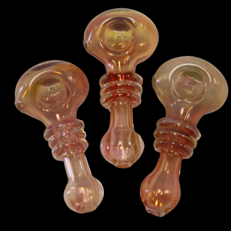 4'' RIBBED DESIGN GOLD FUMED COLOR HEAVY DUTY GLASS HAND PIPE 