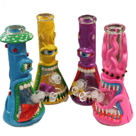 12'' 9 MM Decorated Teeth Design Heavy Water Pipe With 14 MM Male Banger 
