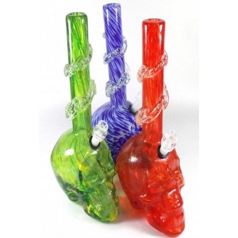 14'' Skull Design Extra Heavy Vase Style Soft Glass Water Pipe G-G 
