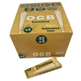 OCB BAMBOOUNBLEACHED CONE KING SIZE 3 CONES PER PACK / 32 PACK PER BOX 