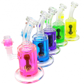 9'' FLAT BOTTOM ASSORTED COLOR LIQUID WATER PIPE WITH LIQUID BOWL GLASS ON GLASS 