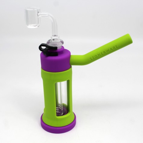 6'' SILICONE "STONER  WARE BRAND" WITH GLASS TWO IN ONE DAB RIG WATER PIPE WITH 14 MM MALE BANGER 