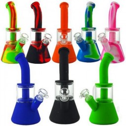 9'' Silicone With Glass Multi Color Water Pipe With 14 MM Male Bowl 