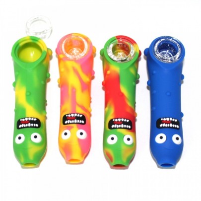 4.5'' Silicone Scary Face Design Hand Pipe With Glass Bowl