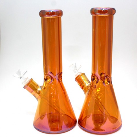 12'' Colorful 9 MM  Beaker Base Heavy Duty Water Pipe With 14 MM Male Bowl Glass On Glass