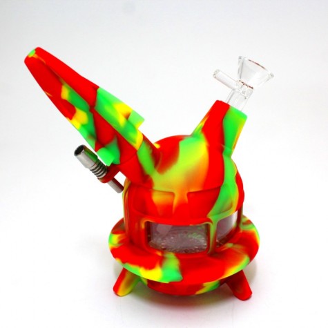 6'' Silicone Led Rocket Design Dab Rig Water Pipe With 14 MM Male Glass Bowl