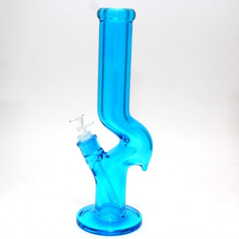 14'' Flat Bottom Solid Color Zig Zag Design Straight Heavy Duty Thick Glass Water Pipe G-G