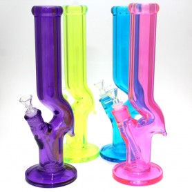 14'' Flat Bottom Solid Color Zig Zag Design Straight Heavy Duty Thick Glass Water Pipe G-G