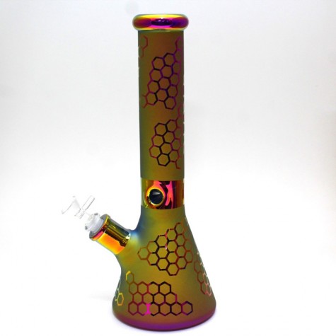 14'' Heavy  7 MM Beaker Base Hexagon Art Colorful Heavy Duty Glass Water Pipe G-G