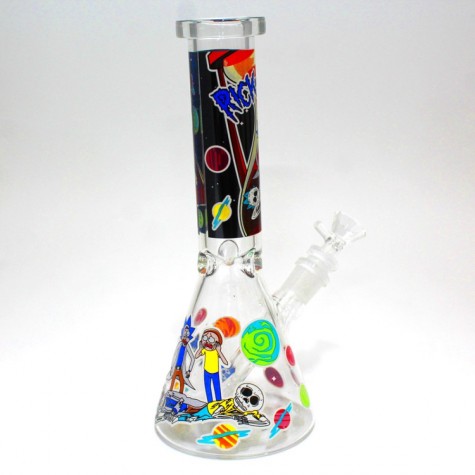 10'' Beaker Decal Art Design Colorful Water Pipe With 14 MM Male Bowl Glass On Glass