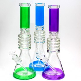 15.5''  7 MM Beaker Tube Color Step Design Heavy Duty Glass Water Pipe G-G
