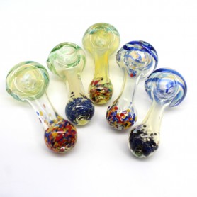 3'' HEAVY ROUND ART DESIGN MOUTH FRIT COLOR GLASS HAND PIPE 