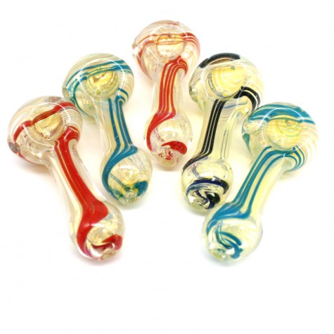3'' CLEAR W/ COLOR ART DESIGN GLASS HAND PIPE 