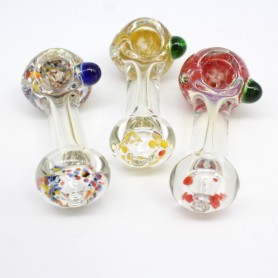 3'' HEAD FRIT COLOR DESIGN HEAVY DUTY GLASS HAND PIPE 