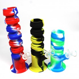 7-11" COLORFUL SILICONE EXPANDABLE WATER PIPE WITH 14MM MALE GLASS BOWL
