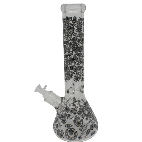 14'' HEAVY BEAKER WITH ASSORTED DECAL ART DESIGN WATER PIPE G-G 