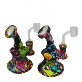 5'' SILICONE PRINTED MULTI COLOR DAB RIG WATER PIPE WITH 14 MM MALE BANGER