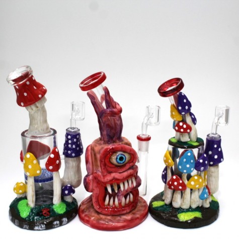 8'' Colorful Cyclops Monster Dab Rig Shower Head Percolator Glass Water Pipe With 14 MM Male Banger
