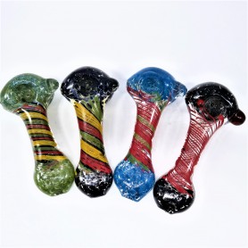 5" Flat Mouth Heavy Glass Hand Pipe W/ Confetti Style Head & Mouth
