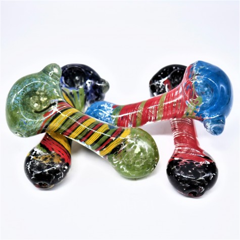 5" Flat Mouth Heavy Glass Hand Pipe W/ Confetti Style Head & Mouth