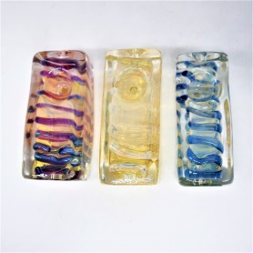 3" SQUARE STYLE COLOR SWIRL HEAVY GLASS HAND PIPE