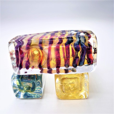 3" SQUARE STYLE COLOR SWIRL HEAVY GLASS HAND PIPE