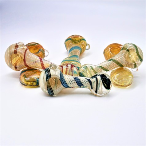 4" FLAT MOUTH COLOR SWIRL DESIGN HEAVY GLASS HAND PIPE
