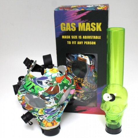 Fancy Decal Design Gas Mask With Acrylic Water Pipe Set