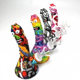 6'' Silicone Printed Multi Color Water Pipe with 14 MM Glass Bowl
