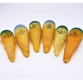 5.5" CARRROT SHAPED HEAVY GLASS HAND PIPE W/ TOP DECAL DESIGN