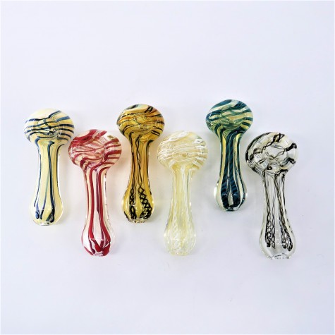 3" CLEAR GLASS HAND PIPE W/ LIGHT COLOR SWIRL