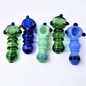4.5" SOLID COLOR GLASS HAND PIPE W/ 3 DOT AND COLOR SWIRL DESIGN