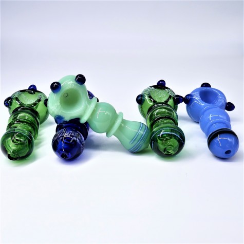 4.5" SOLID COLOR GLASS HAND PIPE W/ 3 DOT AND COLOR SWIRL DESIGN