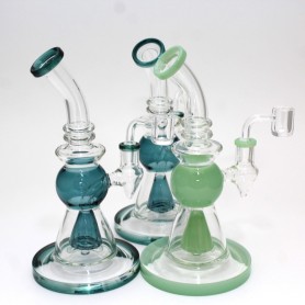 9'' Flat Bottom Tube Color Dab Rig Water Pipe With 14 MM Male Banger