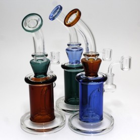 10'' Flat Bottom Full Tube Color Dab Rig Water Pipe With 14 MM Male Banger