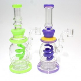 8'' Flat Bottom Straight Inner Coil Design Color Tube Dab Rig Water Pipe With 14 MM Male Quartz Banger