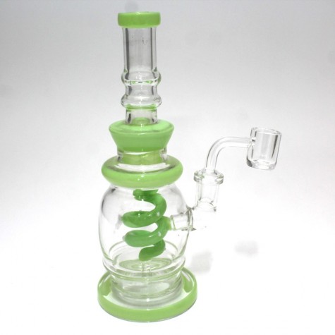 8'' Flat Bottom Straight Inner Coil Design Color Tube Dab Rig Water Pipe With 14 MM Male Quartz Banger