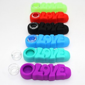 4'' Silicone Assorted Color Love Hand Pipe With Glass Bowl