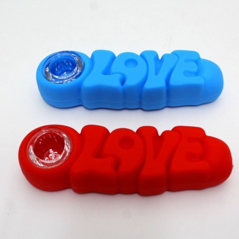 4'' Silicone Assorted Color Love Hand Pipe With Glass Bowl