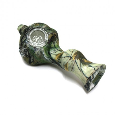 4.5'' Silicone Print Color Wooden Style Hand Pipe With Glass Bowl