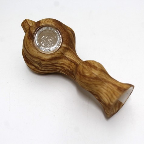 4.5'' Silicone Print Color Wooden Style Hand Pipe With Glass Bowl