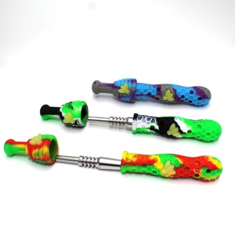 7'' Silicone Multi Color Honeycomb Design Straw Kit With Titanium Nail 14 MM